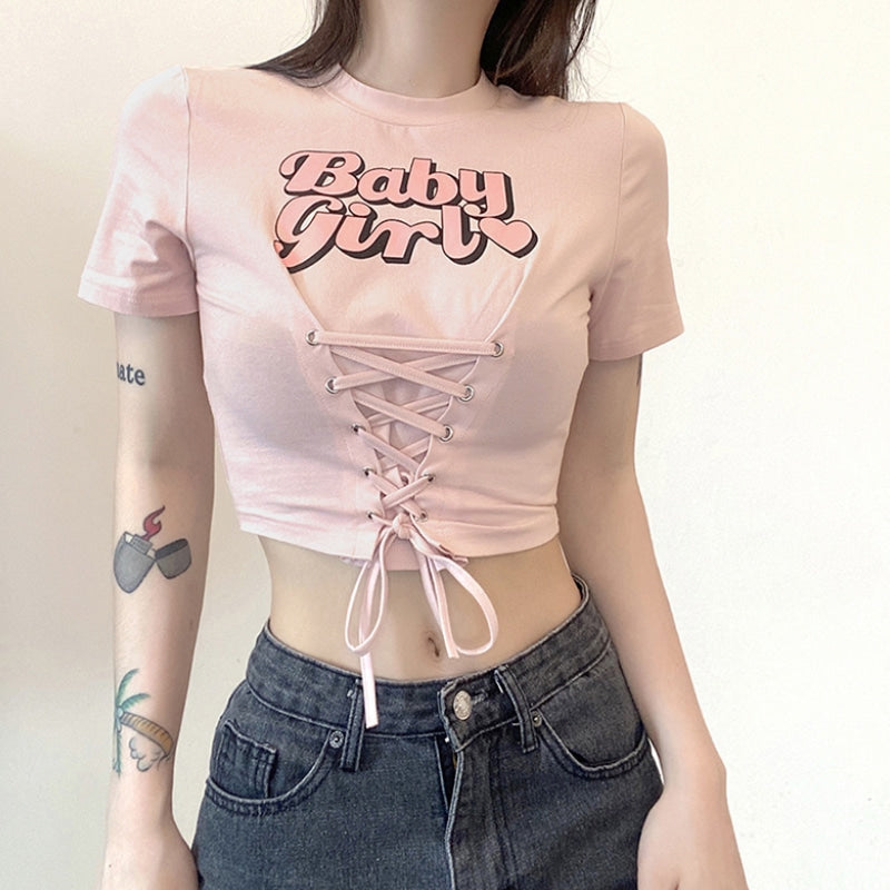 ‘Baby Girl’ Print Crop T-shirt