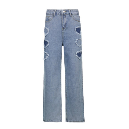 Distressed Heart Patched Jeans
