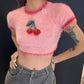 Cherry Print Sweater Crop T-shirt