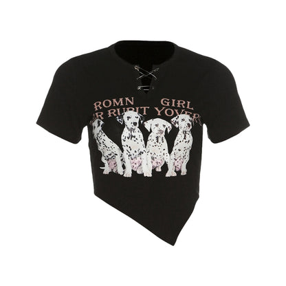 Romn Girl Dalmatians Print T-shirt