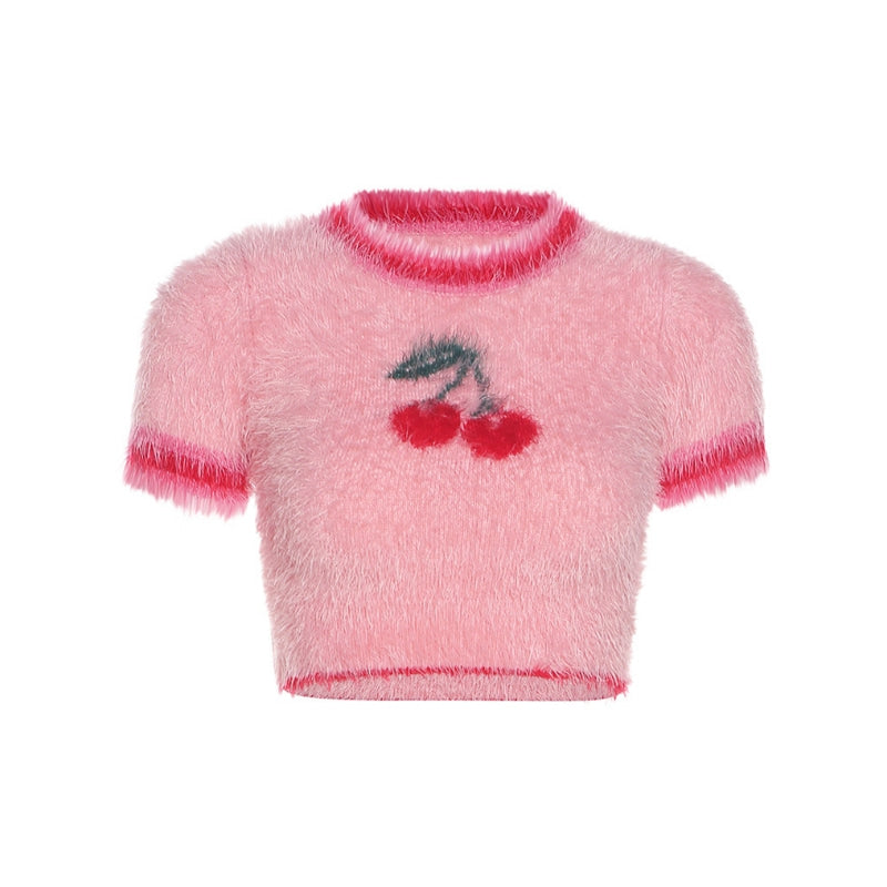 Cherry Print Sweater Crop T-shirt