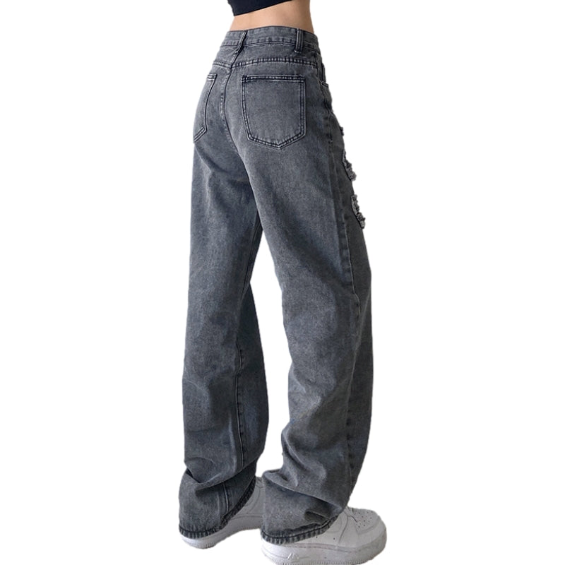 Distressed Heart Patched Jeans