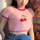 Cherry Print Sweater Crop T-shirt