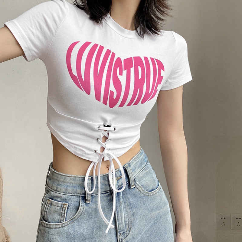 Pink Letter Bandage Crop T-shirts